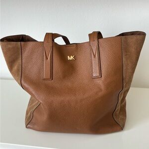 Michael Kors Brown Leather Suede Shoulder Tote Bag